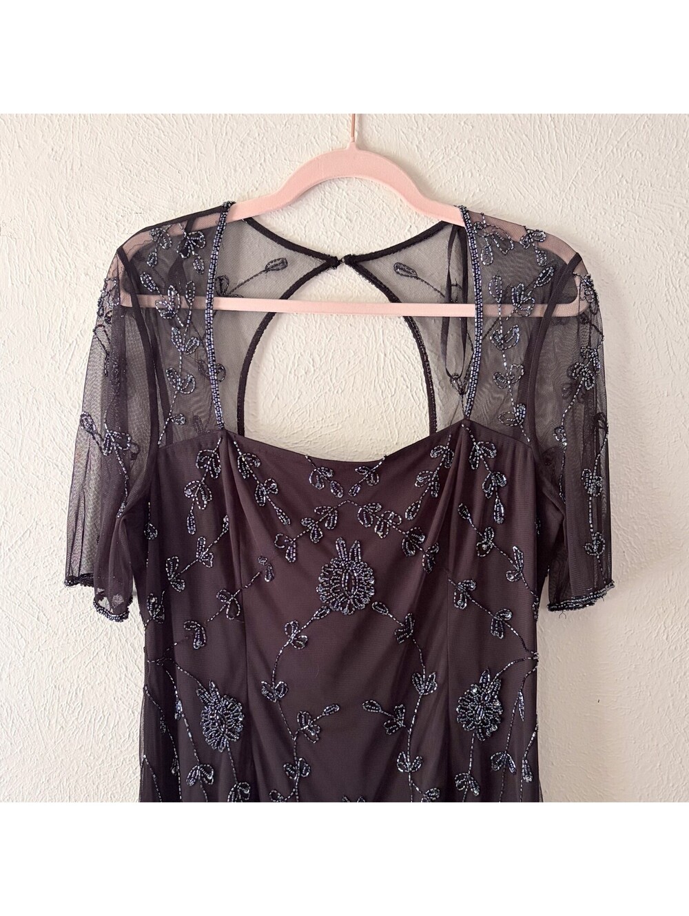 Vintage Beaded Dress Floral Embroidered Sheer Witchy Whimsigoth